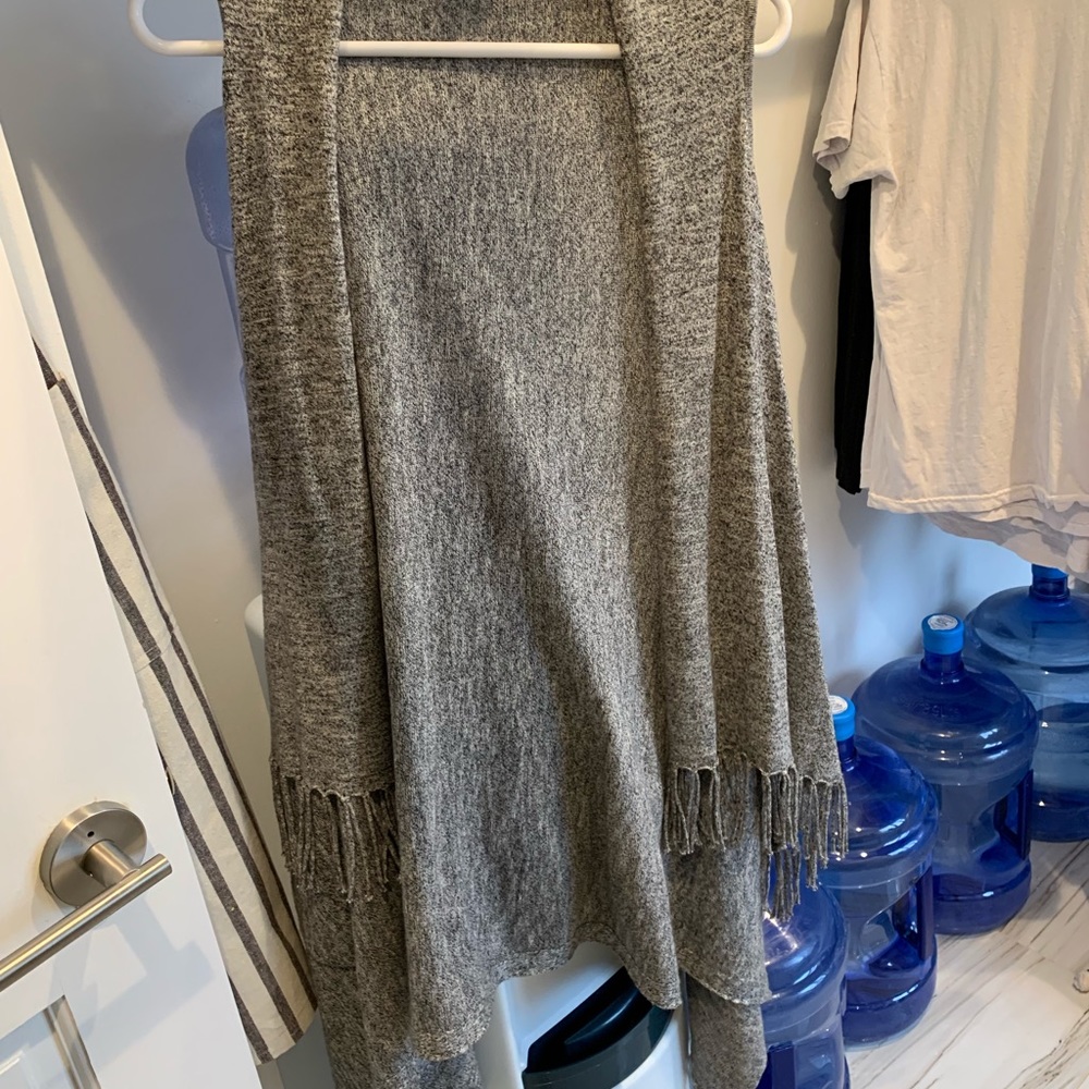 Chelsea and Theodore- grey vest w/ fringe trim